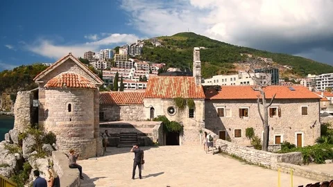 People in Budva Old Town sped up Stock Footage 80943976