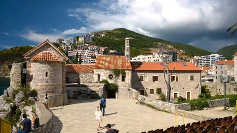 People in Budva Old Town time lapse Stock Footage 80943941