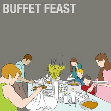 People in Buffet Line Stock Illustration