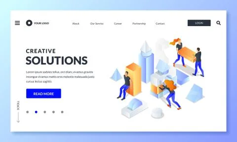 People build construction from multicolor cubes, business metaphor. Vector 3d Stock Illustration