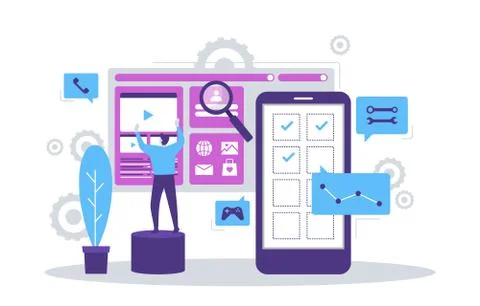People Build Mobile App Development Process Flat Design Illustration Stock Illustration