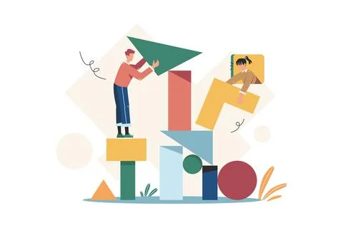 People build a random shape blocks 스톡 일러스트