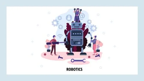 People build a robot. Robotics technology concept. Robot model constructor Stock Illustration