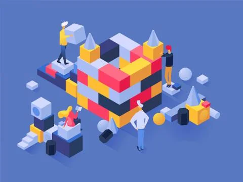 People build vector man builder character work in team on construction business Illustration