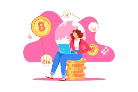 People building a blockchain network Ilustración de archivo