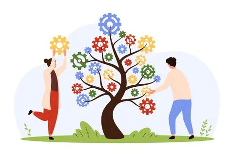 People Building Knowledge Tree with Gears Ilustración de archivo