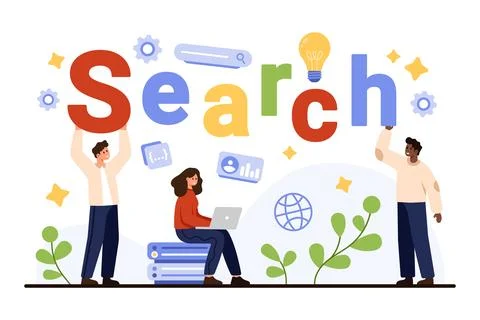 People Building Search Engine Concept Illustration Ilustración de archivo