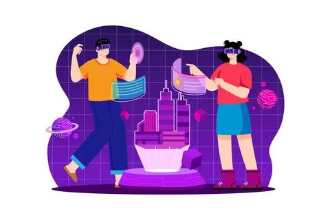 People building a virtual world Ilustración de archivo