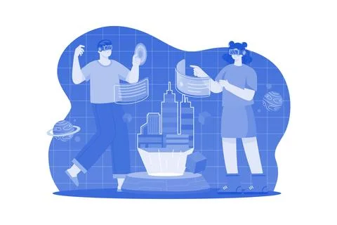 People building a virtual world Ilustración de archivo