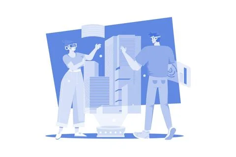 People Building A Virtual World Ilustración de archivo