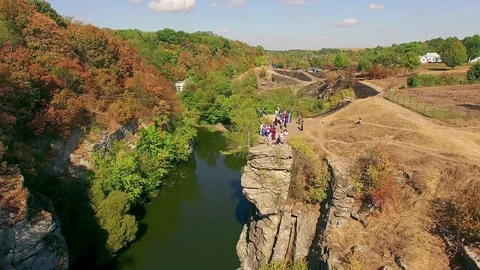 People on the bungee over the canyon Stock Footage 101346841