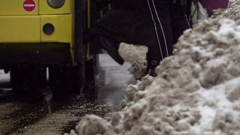People in bus station in winter Stock Footage 101074243