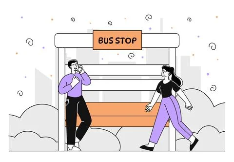 People at bus stop vector linear Illustrazione stock