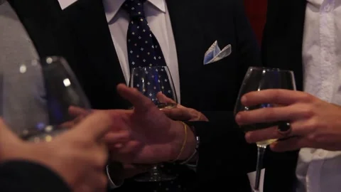 People in business drinking wine after work Stock Footage
