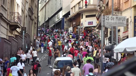 People buying stuffs in street of Sao Paulo Brazil Stock Footage