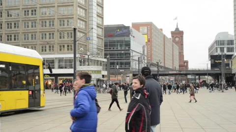 People, Cable car passing by Berlin Alexanderplatz Vídeo Stock 47246251