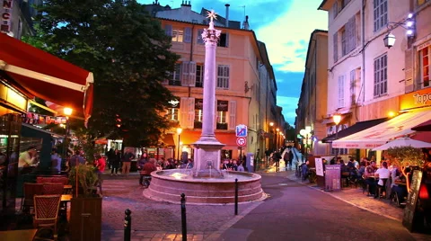 People at the cafe and night life in Aix-en-Provence, France Stock Footage 64281553