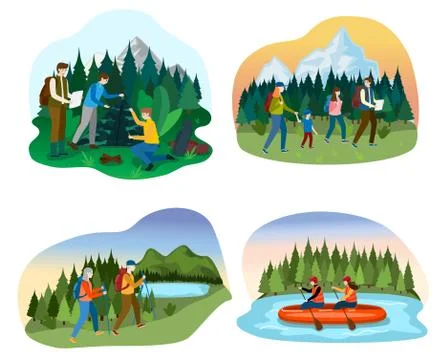 Hiking clipart illustration depicting a hiker with a backpack, enjoying the  scenic view of a waterfall in a lush forest. AI Generated 26674671 PNG