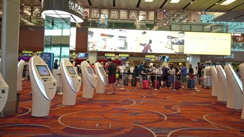 People can seen checking in at Singapore Changi Airport Stock Footage 270647331