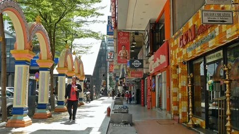 People can seen exploring around Brickfields Little India in KL Stock Footage 109029327