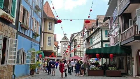 People can seen exploring the Colmar Tropicale,Bukit Tinggi Resort. 動画素材 130904548