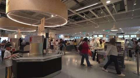 People can seen queuing to order their food in the Ikea Cheras food court Stock Footage 269467952