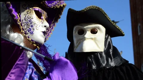 People in carnival  mask costume in Venice Stock Footage