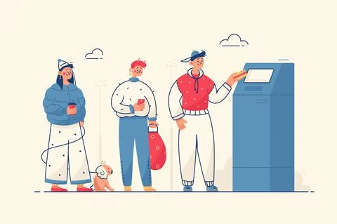 People at cash machine Stock Illustration