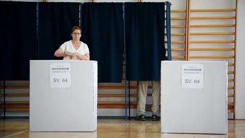 People casting their votes during European Parliament Elections in Bucharest Video stock 119694326