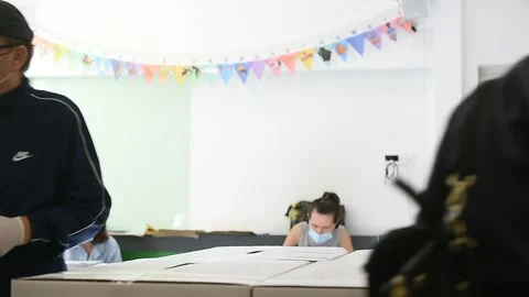 People casting their votes during local elections in Bucharest Video stock 139973642