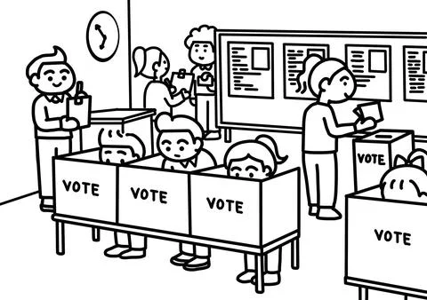 People Casting Their Votes at the Polling Station Illustrazione stock