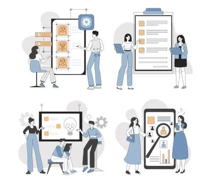 People in casual clothes developing websites or mobile applications vector Stock Illustration
