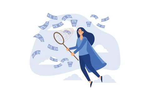 People catch money vector illustration. Cartoon flat employee group character Stock Illustration