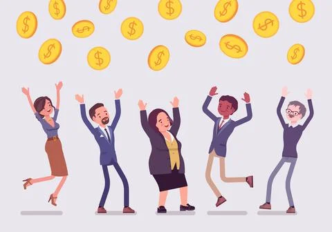 People catching coins falling from sky Stock Illustration
