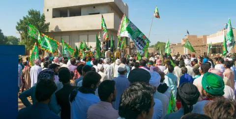People celebrating jashan e eid milad un nabi  rally in a local village. Stock Photos
