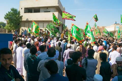 People celebrating jashan e eid milad un nabi  rally in a local village. Stock Photos