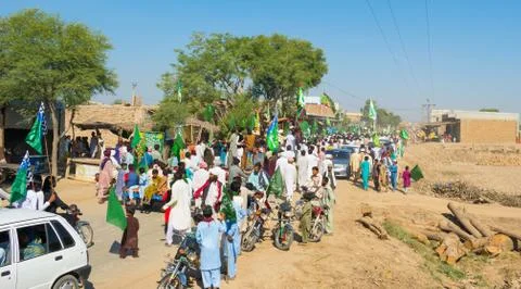 People celebrating jashan e eid milad un nabi  rally in a local village. Stock Photos