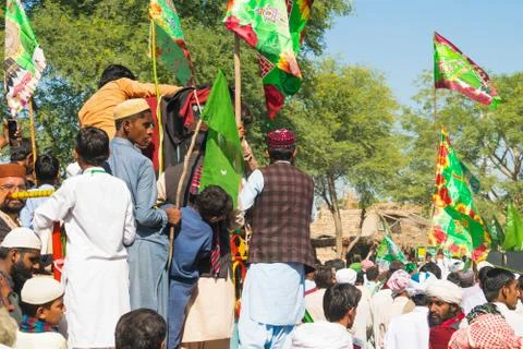 People celebrating jashan e eid milad un nabi  rally in a local village. Stock Photos