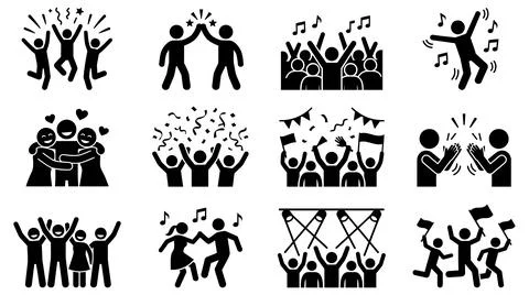 People celebrating vector icon set Stock Illustration