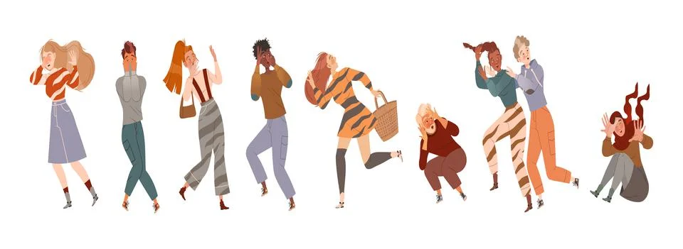 People Character Afraid of Something Feeling Scared and Terrified Screaming and Stock Illustration