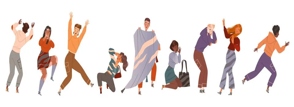 People Character Afraid of Something Feeling Scared and Terrified Screaming and Stock Illustration
