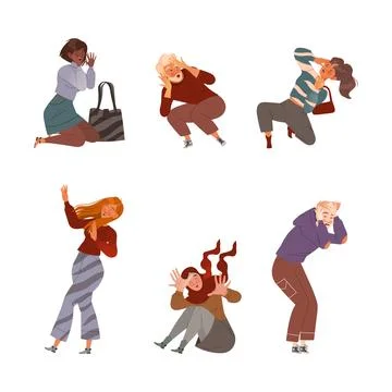 People Character Afraid of Something Feeling Scared and Terrified Screaming and Stock Illustration