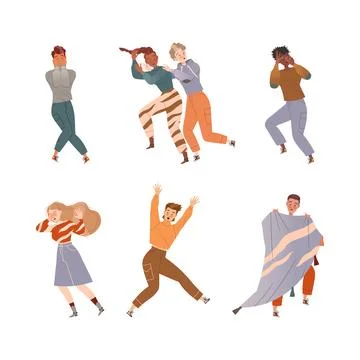 People Character Afraid of Something Feeling Scared and Terrified Screaming and Stock Illustration