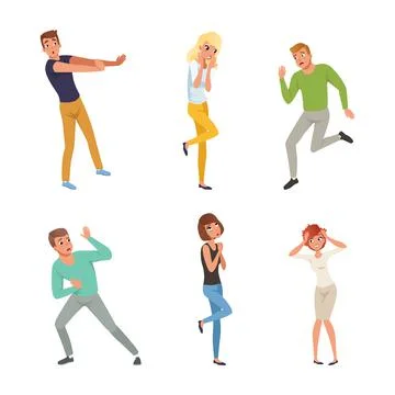 People Character Afraid of Something Feeling Scared and Terrified Screaming and Stock Illustration