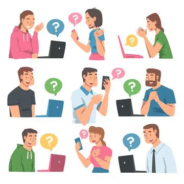 People Character Asking Question Using Internet Search System on Their Stock Illustration