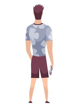 People character back view. Young human. Cartoon vector man standing Stock Illustration