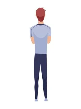People character back view. Young human. Cartoon vector man standing Stock Illustration