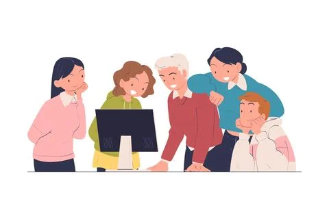 People Character Happy Looking at Something Celebrating Success and Victory Stock Illustration
