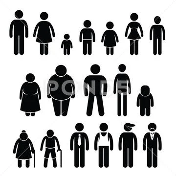 People Character Man Woman Children Age Size Stick Figure Pictogram Icons Stock Illustration