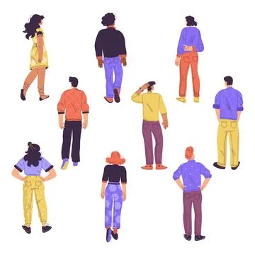People Character Standing from Behind Back View Vector Set Stock Illustration
